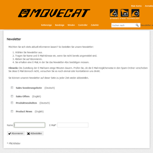 Movecat Newsletter bestellen und abbestellen