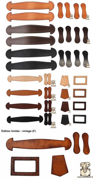 gamme de poignées cuir pour malle - range of leather handles for trunk
