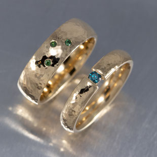 Trauringe, Kundenauftrag, Handarbeit, matt, poliert, Unikat, Einzelstück, gelbgold, 18k, gold 750,