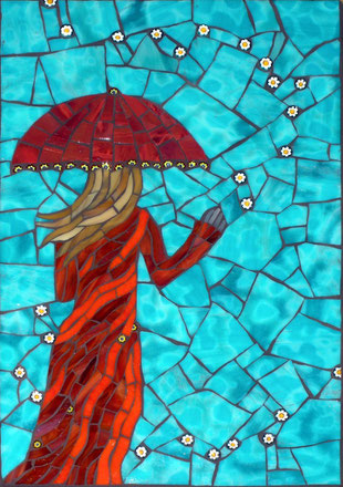 Christine Brallier Mosaics woman with umbrella