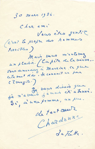 Jacques CHARDONNE lettre autographe signée 