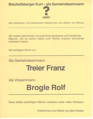 ein Flugblatt gegen Kurt Bischofsberger