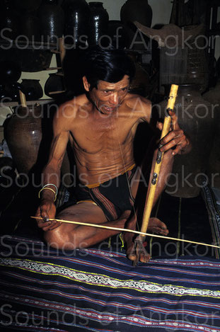 A. Player of buccal resonator fiddle. J'rai. Vietnam.