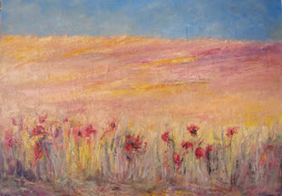 Tableau : paysage, champ de coquelicots en Champagne, en 2005 