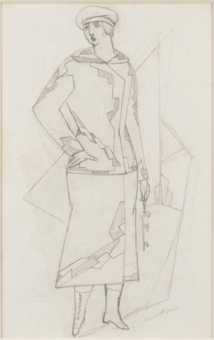 Leopold Survage , la patineuse , crayon, signé , expose à la galerie agnes thiebault