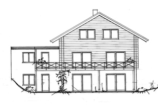 Individuelles Holzhaus in Blockbauweise - Wohnblockhaus auf drei Ebenen - Architektenhaus - Zeichnungen - Wetzlar - Darmstadt - Blockhaus - Wiesbaden - Hessen - Hausbau