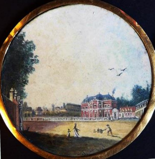 Louis Bélanger (1756-1816), Bagatelle façade principale, gouache sur vélin, 7,9cm, daté (1787) et signé / Musée Boucher-de-Perthes