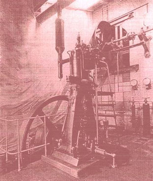 Fried. Krupp Essen, erster Dieselmotor, ein Versuchsmotor, auf dem Probestand, November 1897