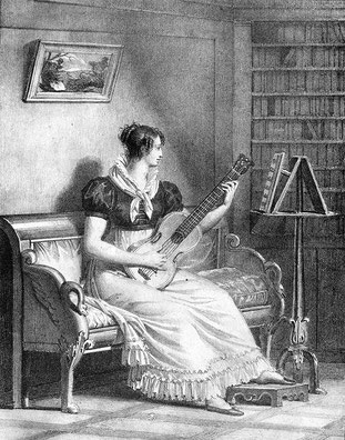 Natalie Houzé, eine Schülerin von Molino und Sor. Lith. von G. Engelmann. ca. 1830.