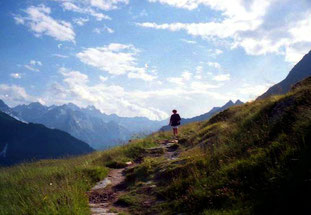 im Hintergrund das mächtige Bergell-Gebirge