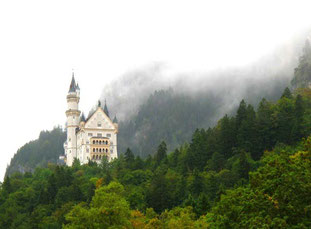 Schloss Neuschwanstein noch vom Nebel umhüllt