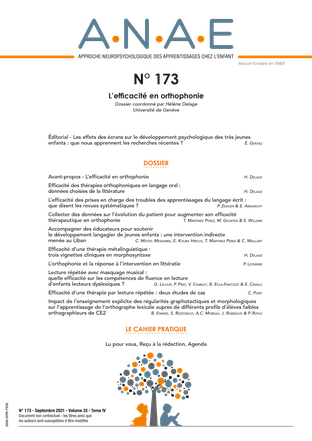 ANAE N°173 - L'efficacité en orthophonie