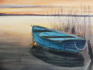 Boot im Sonenuntergang Aquarell 