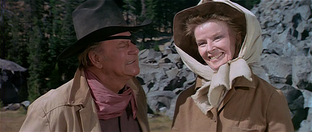 This scene from "Rooster Cogburn" with Katherine Hepburn and John Wayne was lensed on Ryan Ranch Meadow in Deschutes National Forest. 