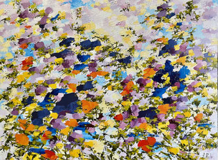 Titre: Bonheur au jardin.   Grandeur: 30x40 pouces