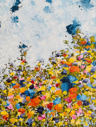 Titre: Fleurs au vent.  Grandeur: 18x14 pouces