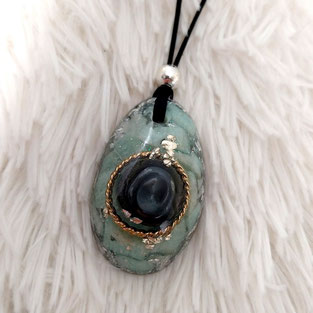 Orgonit Energie-Anhänger mit Hämatit, Aquamarin und Tensorring| Edelstein Heilstein Schmuck
