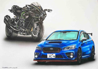 WRX S4とNinja H2のイラスト絵