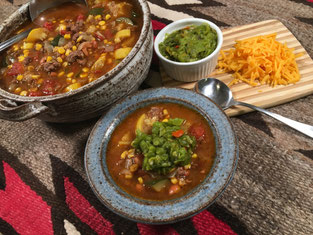 We like ours with a generous dollop of fresh roasted green chile!