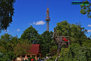 Vulcano Freefall Tower Free Fall Huss Rides Shot n Drop  Karussell  Achterbahn Freizeitland Freizeit Land Geiselwind Bayern Mölter Attraktion