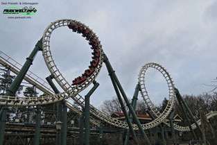 Python Vekoma Arrow Dynamics Double Loop Corcscrew Efteling Achterbahn Rollercoaster Attraktionen Adresse Coaster Märchen Freizeitpark Themepark Resort Attraktionen Fahrgeschäfte Niederlande Holland Info Park Plan Map Guide Info