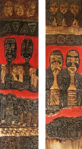 Les temoigns,  Diptych 2x70x15 cm , Mixed media on paper.