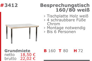 3412 - Besprechungstisch 160_80 weiß Mietmöbel Jansen Event