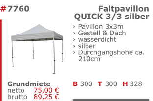 7760 - Faltpavillon Quick 3/3 silber Jansen Event Mietmöbel