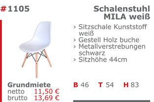 1105 - Schalenstuhl Mila weiß Jansen Event Mietmöbel