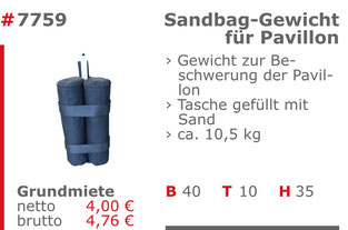 7759 - Sandbag-Gewicht für Faltpavillon Jansen Event Mietmöbel