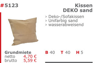 5123 - Kissen Deko sand Jansen Event Mietmöbel