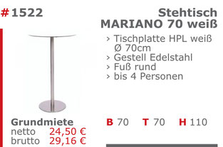 1522 - Stehtisch Mariano 70 weiß Jansen Event Mietmöbel