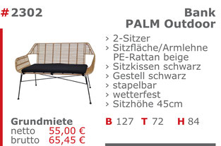 2302 - Bank Palm Outdoor Mietmöbel Jansen Event
