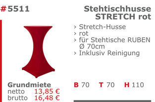 5511 - Stehtischhusse Stretch rot Jansen Event Mietmöbel