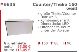 6635 - Counter_Theke 160 weiß Mietmöbel Jansen Event