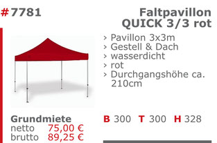 7781 - Faltpavillon Quick 3/3 rot Jansen Event Mietmöbel