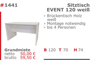 1441 - Sitztisch Event 120 weiß Jansen Event Mietmöbel