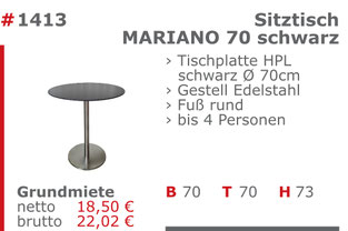1413 - Sitztisch Mariano 70 schwarz Jansen Event Mietmöbel