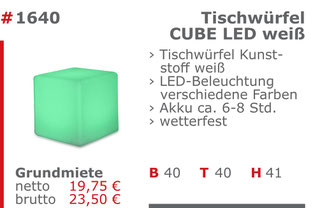 1640 - Tischwürfel Cube Led Jansen Event Mietmöbel