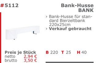 5112-Gebrauchte Bierbank Husse Verkauf Mietmöbel Jansen Event