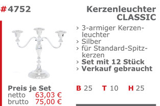 4752-Gebrauchte Kerzenleuchter Classic Verkauf Set Mietmöbel Jansen Event