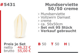 5431-Gebrauchte Mundserviette Verkauf Set Mietmöbel Jansen Event