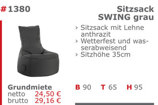 1380 - Sitzsack Swing grau Jansen Event Mietmöbel