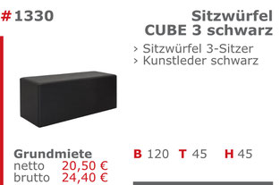 1330 - Sitzwürfel Cube 3 schwarz Jansen Event Mietmöbel