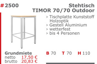 2500 - Stehtisch Timor 70/70 Outdoor Jansen Event Mietmöbel