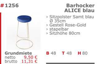 1256 - Barhocker Alice blau Mietmöbel Jansen Event