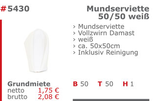 5430 - Mundserviette 50/50 weiß Jansen Event Mietmöbel