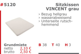 5120 - Sitzkissen Vincent grau Jansen Event Mietmöbel