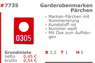 7735 - Garderobenmarke Pärchen Mietmöbel Jansen Event