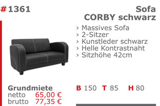 1361 - Sofa Corby schwarz Jansen Event Mietmöbel